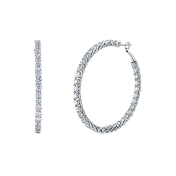 18K White Gold 2" Round Diamond Wire Cup Hoops, 6.75ct G-H, SI1-SI2