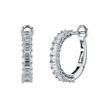 18K White Gold 3/4" Emerald-Cut Diamond Huggie Hoops, 3.6ct G-H, VS