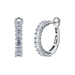 18K White Gold 3/4" Emerald-Cut Diamond Huggie Hoops, 7ct G-H, VS thumbnail