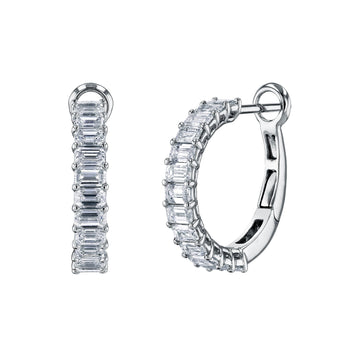18K White Gold 3/4" Emerald-Cut Diamond Huggie Hoops, 7ct G-H, VS