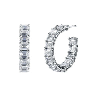 18K White Gold 1" East West Emerald-Cut Diamond Hoops, 8ct G-H, VS thumbnail