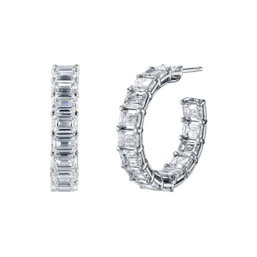 18K White Gold 1" East West Emerald-Cut Diamond Hoops, 8ct G-H, VS