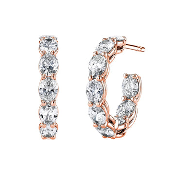 18K Rose Gold 1" North South Oval Diamond Hoops, 3.4ct G-H, VS