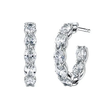 18K White Gold 1" North South Oval Diamond Hoops, 3.4ct G-H, SI1-SI2