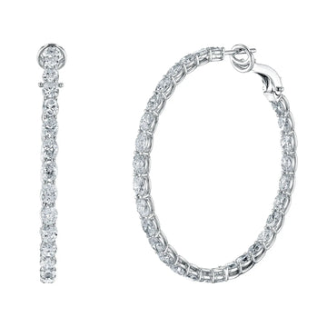 18K White Gold 1 1/2" North South Oval Diamond Hoops, 5.4ct G-H, VS