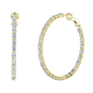 18K Yellow Gold 1 1/2" North South Oval Diamond Hoops, 5.4ct G-H, VS