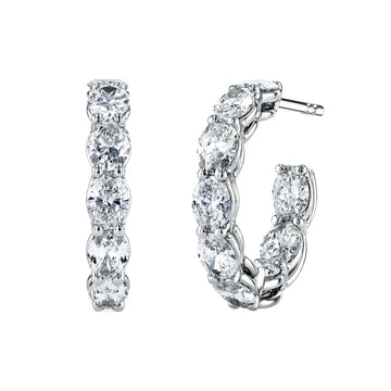 18K White Gold 3/4" North South Oval Diamond Hoops, 4ct G-H, VS