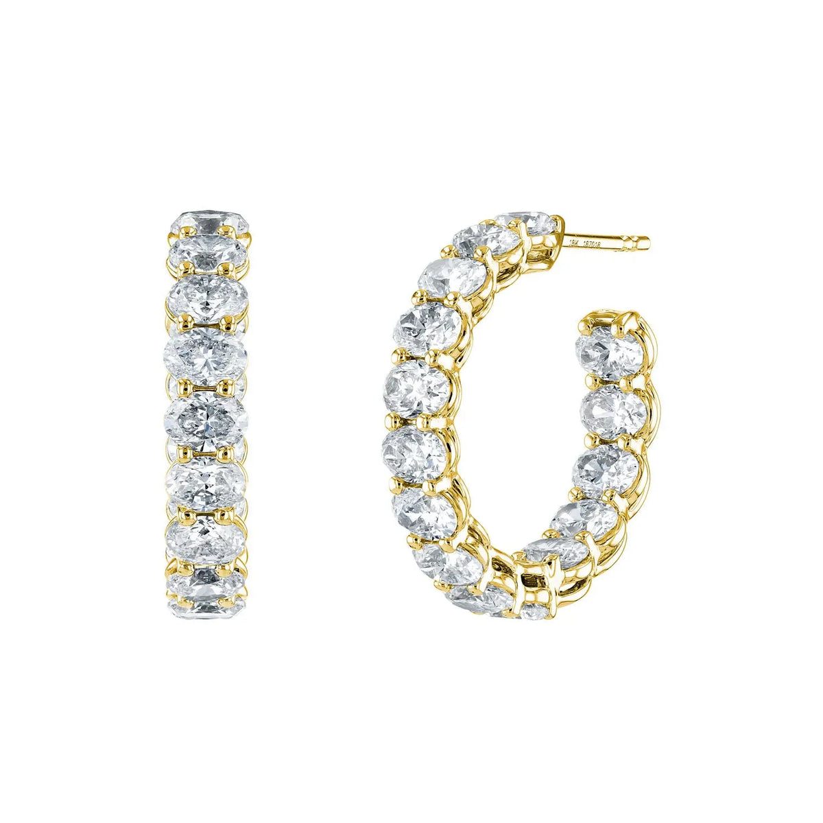 18K Yellow Gold 3/4" East West Oval Diamond Hoops, 3ct G-H, SI1-SI2