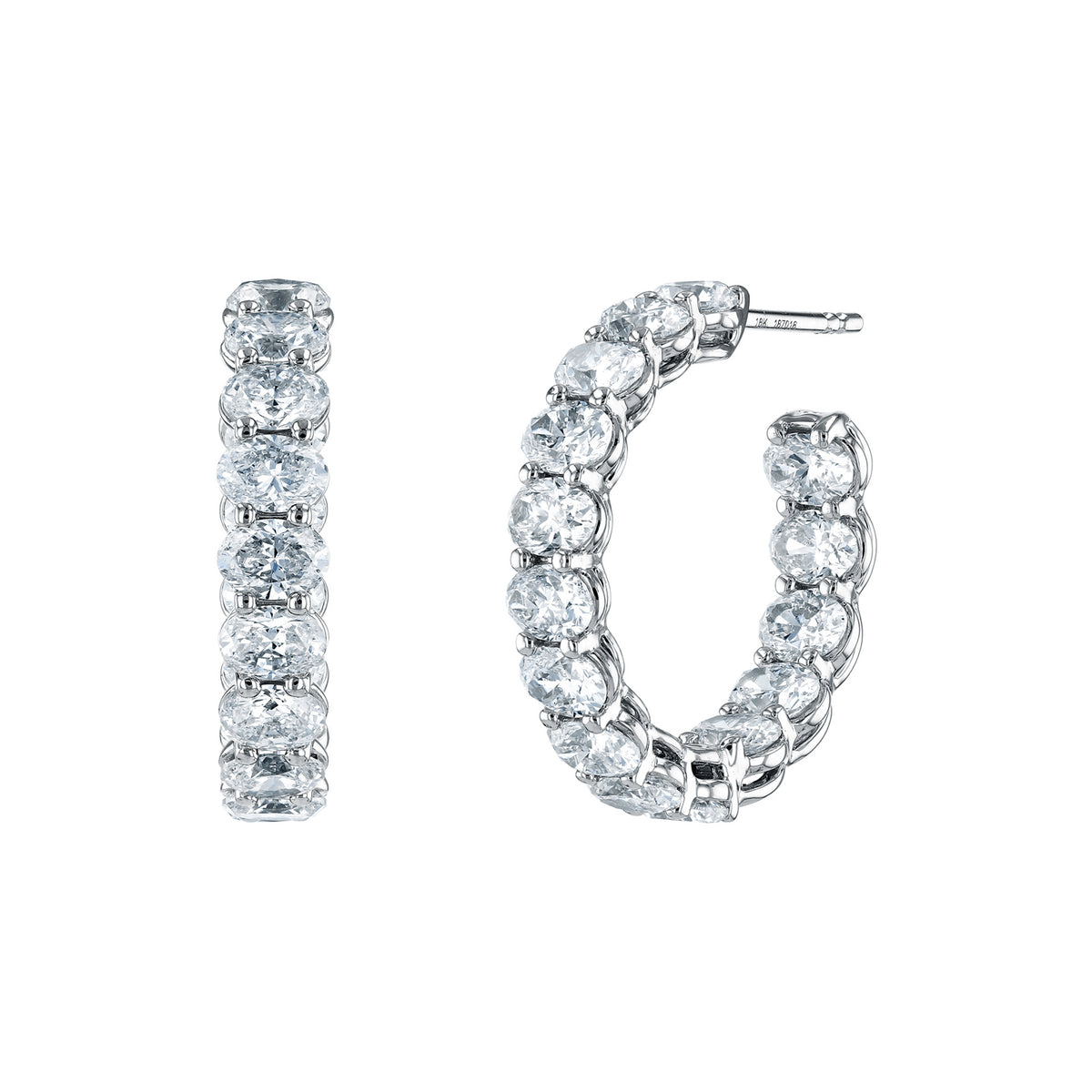 18K White Gold 1" East West Oval Diamond Hoops, 7.5ct G-H, VS