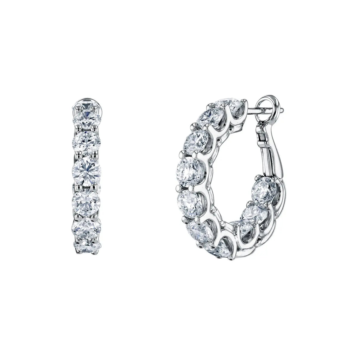 18K White Gold 3/4" Round Diamond Wire Cup Hoops, 7ct G-H, SI1-SI2