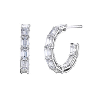 18K White Gold 3/4" North South Emerald-Cut Diamond Hoops, 2.6ct G-H, VS thumbnail