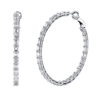 18K White Gold Emerald Cut Diamond Hoop Earrings - FH440A8 thumbnail