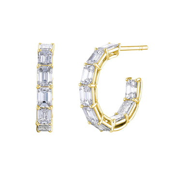 18K Yellow Gold Emerald Cut Diamond Hoop Earrings - FH440A8Y