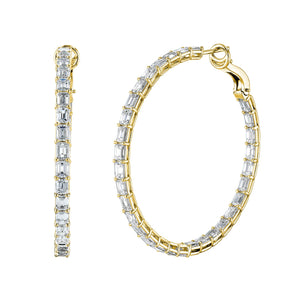 18K Yellow Gold 1 1/2" North South Emerald-Cut Diamond Hoops, 9.2ct G-H, VS