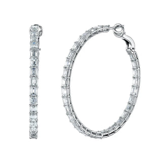 18K White Gold 2" North South Emerald-Cut Diamond Hoops, 13.2ct G-H, VS thumbnail