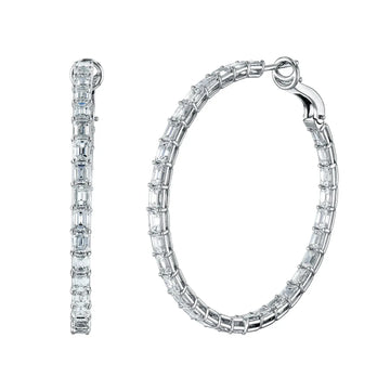 18K White Gold 2" North South Emerald-Cut Diamond Hoops, 13.2ct G-H, VS