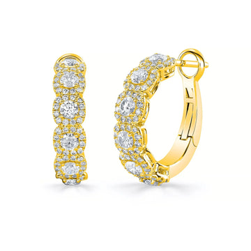 18K Yellow Gold 3/4" Diamond Halo with Round Diamond Center Hoops, 1.65ct G-H, SI1-SI2