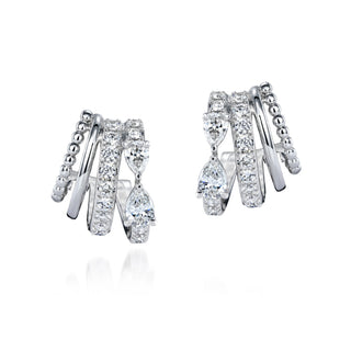 18K White Gold Pear and Round Diamond Layered Huggies with Beaded Detail, 1.08ct G-H, SI1-SI2 thumbnail