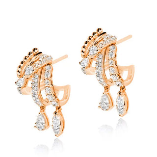 18K White Gold Round, Marquise and Pear Diamond Crossover Drop Huggies with Beaded Detail, 1.4ct G-H, SI1-SI2 thumbnail
