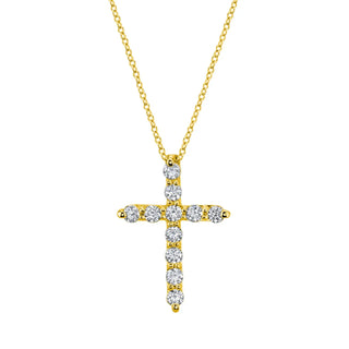 18K Yellow Gold 16" 11 Stone Round Diamond Cross, 0.25ct G-H, SI1-SI2 thumbnail
