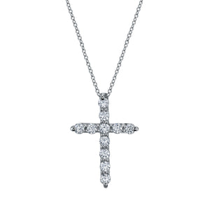 18K White Gold 16" 11 Stone Round Diamond Cross, 0.25ct G-H, SI1-SI2