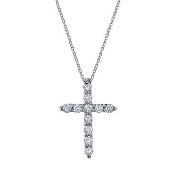 18K White Gold 16" 11 Stone Round Diamond Cross, 0.25ct G-H, SI1-SI2 CD Peacock