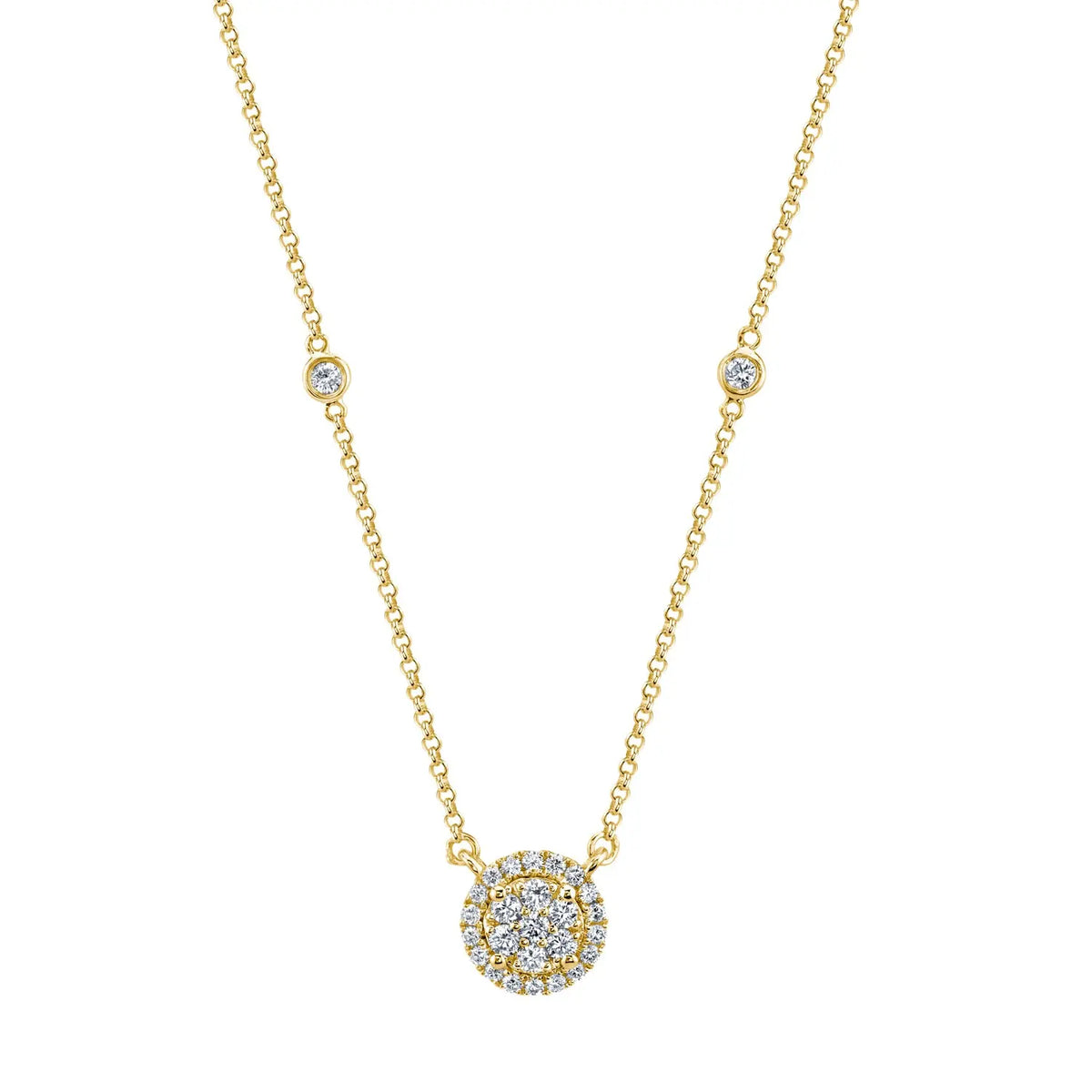 14K Yellow Gold 16" Round Illusion-Set Diamond Halo Pendant, 0.35ct G-H, SI1-SI2