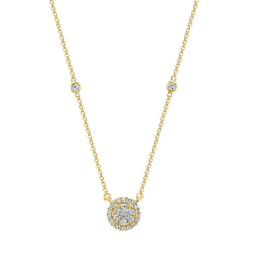 14K Yellow Gold 16" Round Illusion-Set Diamond Halo Pendant, 0.35ct G-H, SI1-SI2