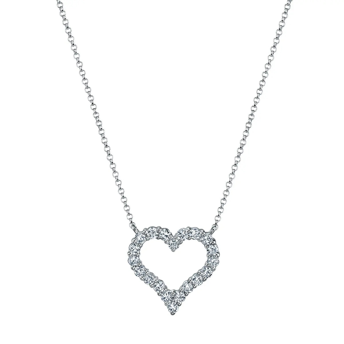 18K White Gold 16" Round Diamond Heart Pendant, 0.55ct G-H, SI1-SI2