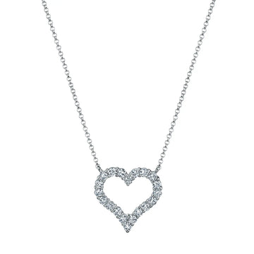 18K White Gold 16" Round Diamond Heart Pendant, 0.55ct G-H, SI1-SI2