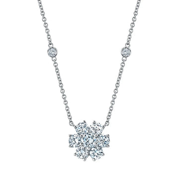 18K White Gold 16" Round Diamond Flower Pendant, 0.6ct G-H, SI1-SI2
