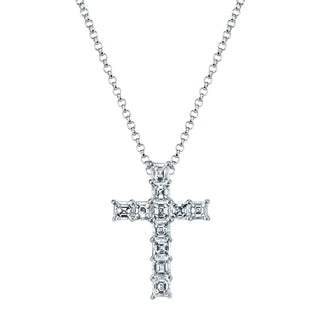 18K White Gold 16" 11 Stone Asscher-Cut Diamond Cross, 2.75ct G-H, VS thumbnail