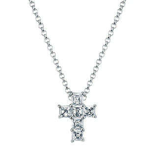 18K White Gold 16" Six Stone Asscher-Cut Diamond Cross, 1.8ct G-H, VS thumbnail