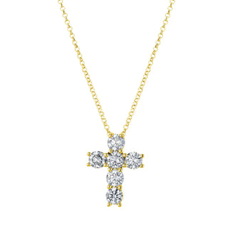 18K Yellow Gold 16" Six Stone Round Diamond Cross, 1.2ct G-H, SI1-SI2 thumbnail