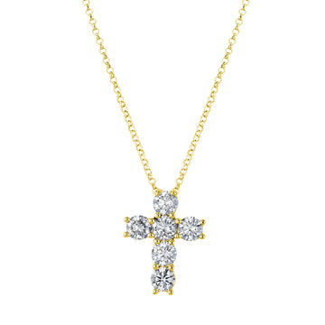 18K Yellow Gold 16" Six Stone Round Diamond Cross, 1.2ct G-H, SI1-SI2