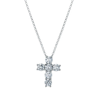 18K White Gold 16" Six Stone Round Diamond Cross, 2.4ct G-H, SI1-SI2 thumbnail