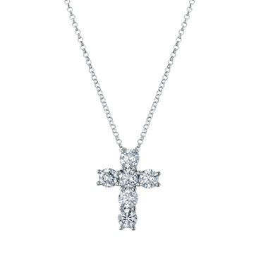 18K White Gold 16" Six Stone Round Diamond Cross, 2.4ct G-H, SI1-SI2