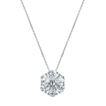 18K White Gold 16" Pear-Shaped Diamond Flower Pendant, 1.2ct G-H, SI1-SI2