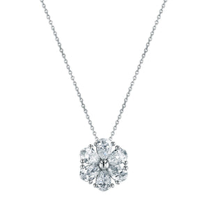 18K White Gold 16" Pear-Shaped Diamond Flower Pendant, 3ct G-H, VS