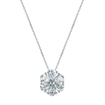 18K White Gold 16" Pear-Shaped Diamond Flower Pendant, 3ct G-H, VS