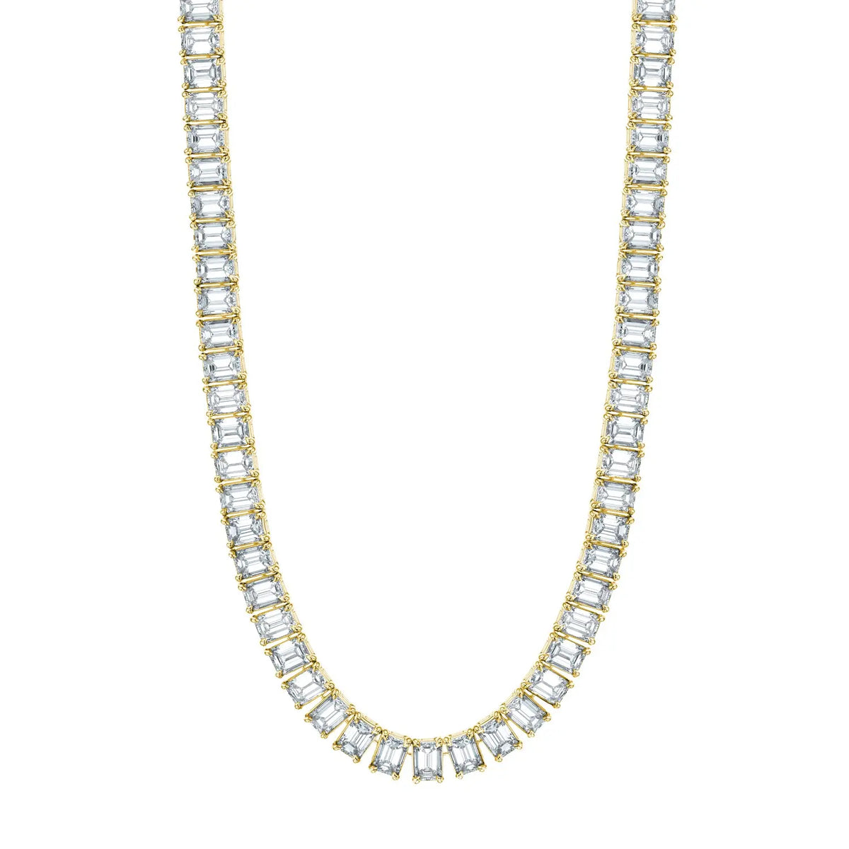 18K Yellow Gold 16" North South Emerald-Cut Diamond Tennis Necklace, 17.9ct G-H, VS