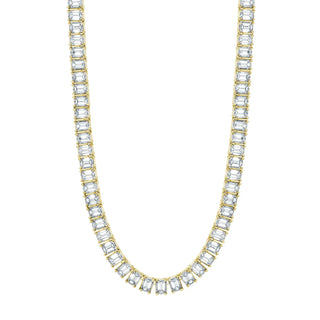 18K Yellow Gold 16" North South Emerald-Cut Diamond Tennis Necklace, 17.9ct G-H, VS thumbnail