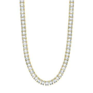 18K Yellow Gold 16" North South Emerald-Cut Diamond Tennis Necklace, 17.9ct G-H, VS