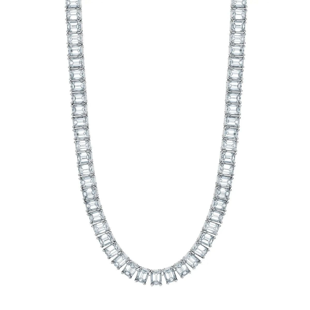 18K White Gold 16" North South Emerald-Cut Diamond Tennis Necklace, 35.3ct G-H, VS