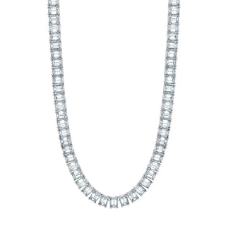 18K White Gold 16" North South Emerald-Cut Diamond Tennis Necklace, 35.3ct G-H, VS thumbnail
