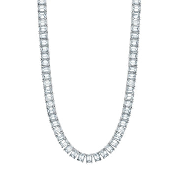 18K White Gold 16" North South Emerald-Cut Diamond Tennis Necklace, 35.3ct G-H, VS