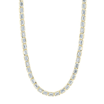 18K Yellow Gold 16" East West Emerald-Cut Diamond Bezel-Set Tennis Necklace, 10ct G-H, VS