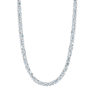 18K White Gold 16" East West Emerald-Cut Diamond Bezel-Set Tennis Necklace, 10ct G-H, VS