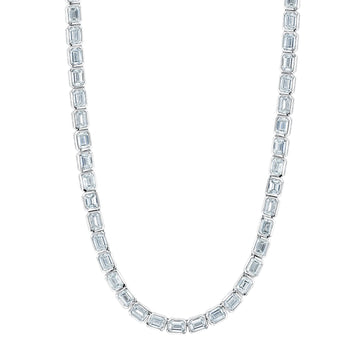 18K White Gold 16" East West Emerald-Cut Diamond Bezel-Set Tennis Necklace, 10ct G-H, VS