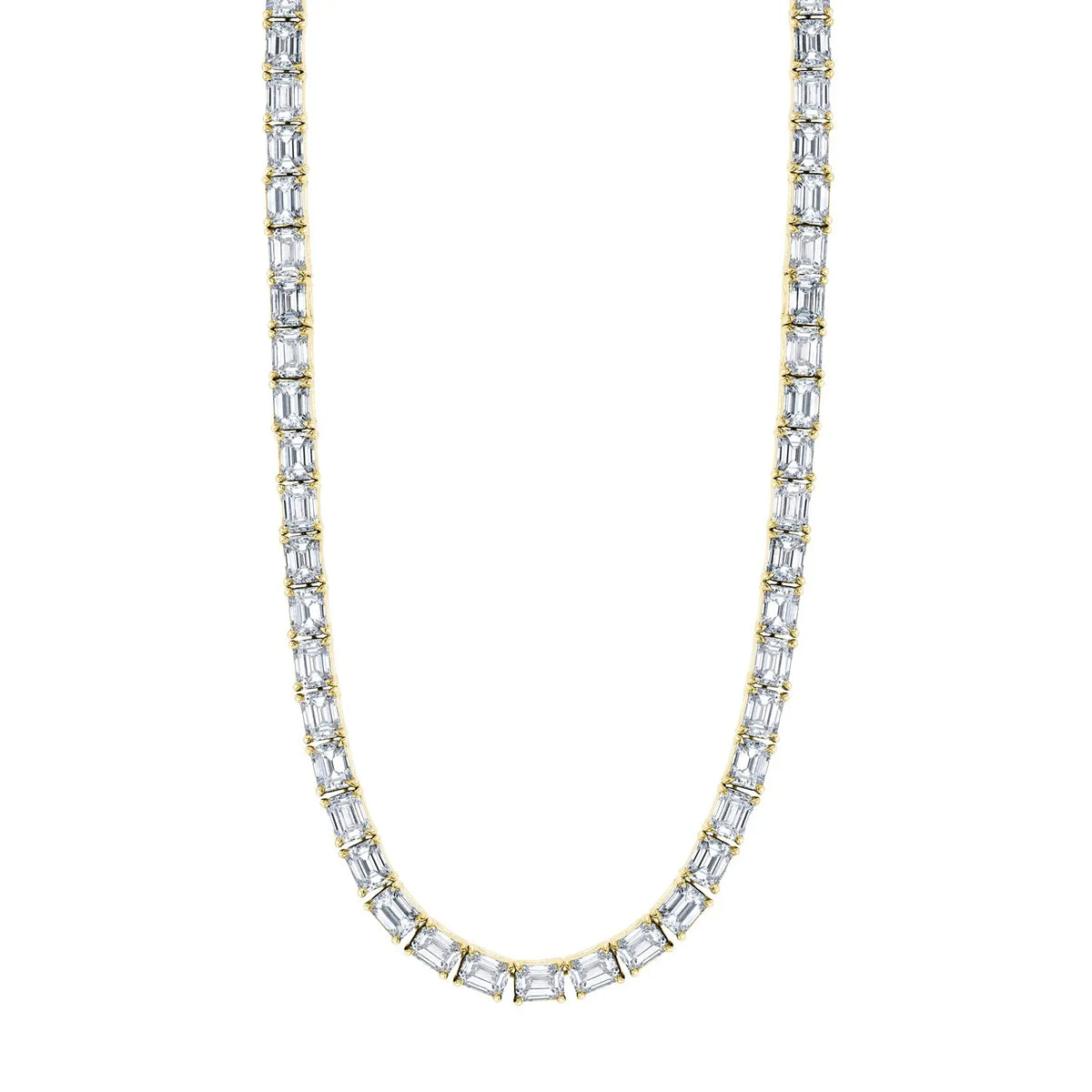18K Yellow Gold 16" East West Emerald-Cut Diamond Tennis Necklace, 12.5ct G-H, VS